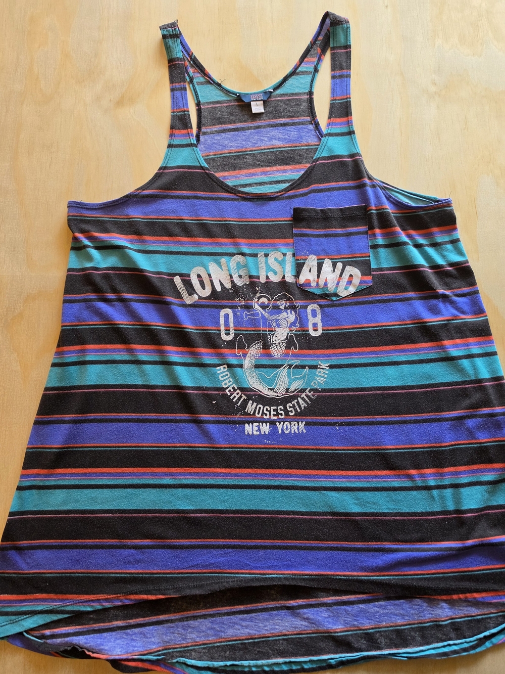 MV Sport Long Island NY Tank Top L Robert Moses State Park Mermaid Striped